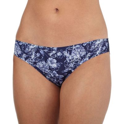 Navy floral print lace trim invisible Brazilian briefs